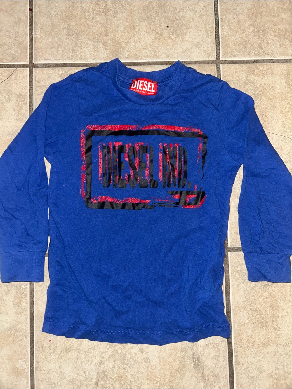 Diesel Boys Royal Blue Long Sleeve Tee with Red & Black Graphic